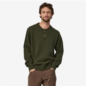 Patagonia Green Henley Fleece Long Sleeve Logo Embroidered Sweater. Size L (B5)‎